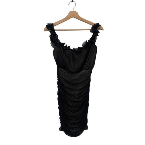Selfie Leslie Black Ruffle Mesh with Lining Stretch Mini Dress Medium NEW - Picture 1 of 4